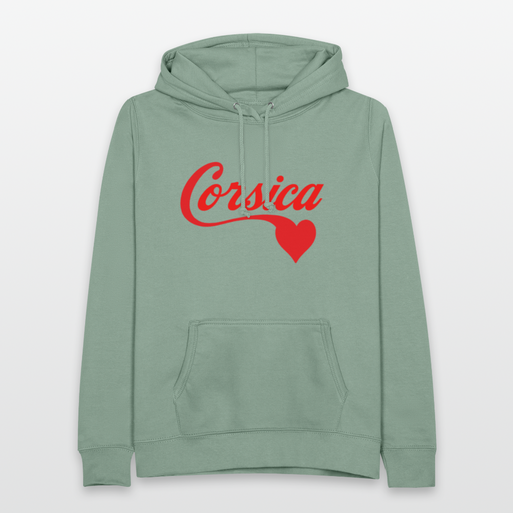 Sweat à capuche femme « Corsica ❤️ » – Style minimaliste et doux hommage à l’Île de Beauté - vert-de-gris